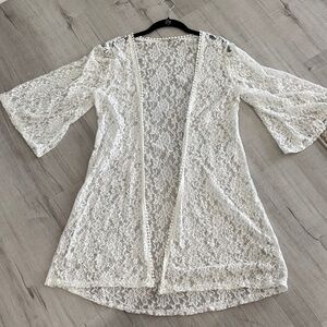 Blu Planet White Lace Open-Front Duster Sz XL